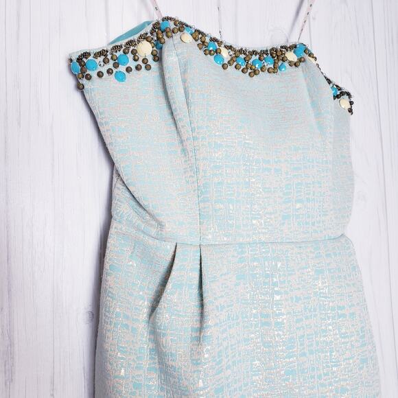 Lilly Pulitzer Raya Metallic Strapless Sheath Dress Beaded Knee Length Lined - Picture 4 of 14
